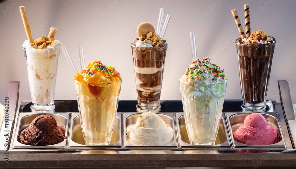 Obraz premium ice cream sundae bar with toppings and sauces