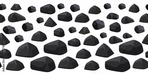 A seamless pattern of irregularly shaped dark gray stones on white