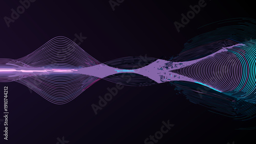 Abstract waveform design with vibrant purple and teal flowing lines