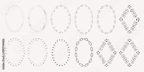 A sequence of elliptical shapes transitioning from complete to fragmented forms