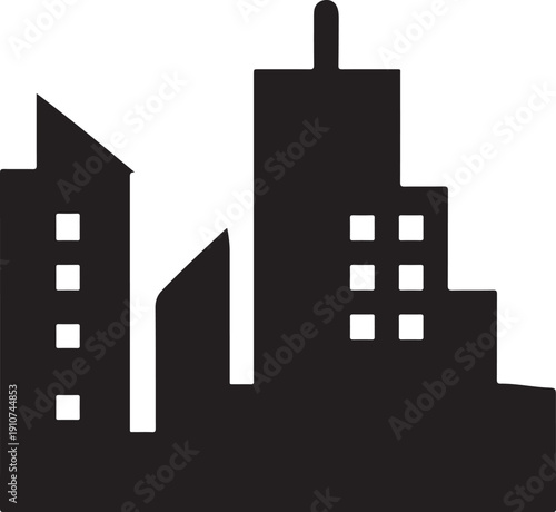 City skyline silhouette with tall buildings against clear background