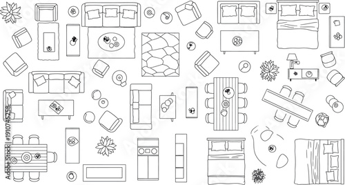 Collection of various technical drawings and diagrams isolated on transparent background