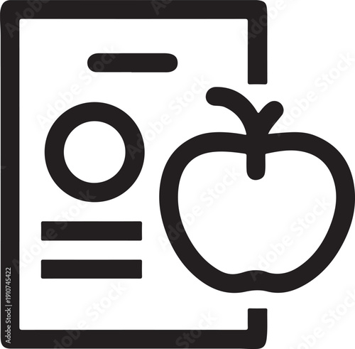 Dietary information document icon with apple symbol representing healthy nutrition guide