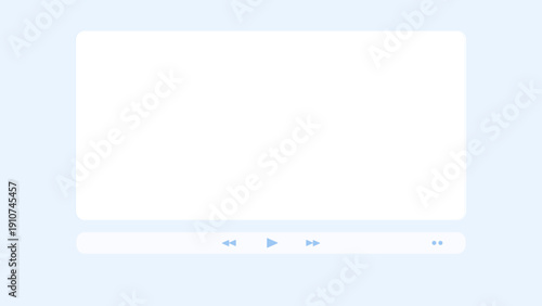 動画プレーヤーのインターフェース素材、再生画面のフレーム、シンプルな操作パネルのベクターイラスト