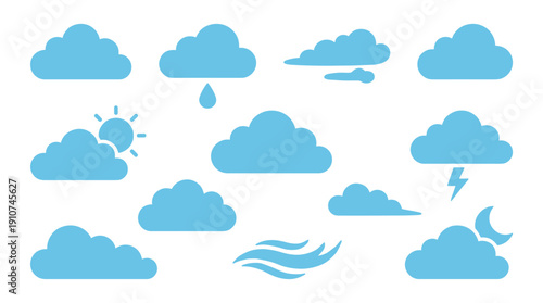 Weather icons set with various cloud types.