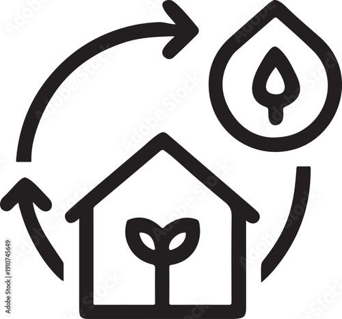 Smart drip irrigation system for greenhouse. house with plant icon. water drop with leaf