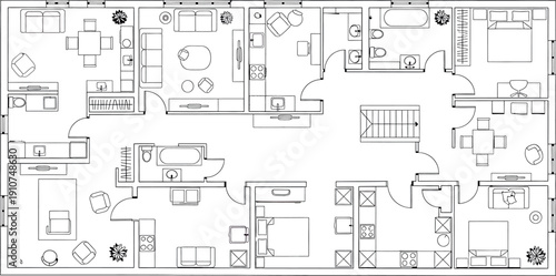 A blurry black and white floor plan image isolated on transparent background
