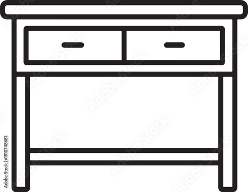 Simple line drawing of a two drawer nightstand with shelf