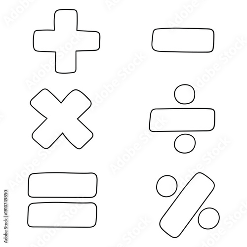 Hand-drawn doodle set of math symbols on a white background.
