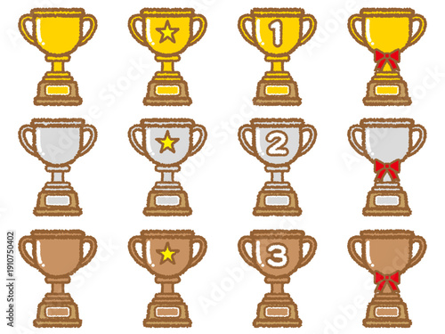 シンプルなトロフィーのアイコンイラスト素材セット3