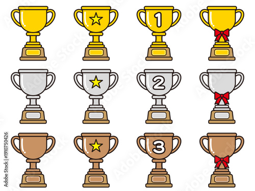 シンプルなトロフィーのアイコンイラスト素材セット