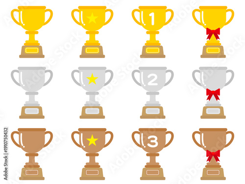 シンプルなトロフィーのアイコンイラスト素材セット2