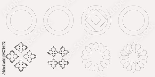 Series of geometric line drawings depicting evolving circular patterns