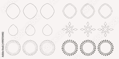 Geometric shapes and floral patterns in a minimalist line art style