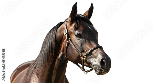 Professional studio photography of horse head portrait isolated on transparent background