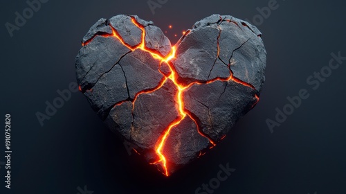 Wallpaper Mural A cracked black stone heart with glowing lava-like fissures, symbolizing intense emotion or a broken heart. Torontodigital.ca