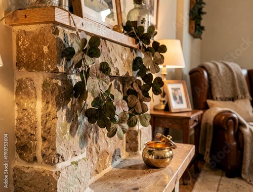 Cozy rustic living room with stone fireplace and elegant decor