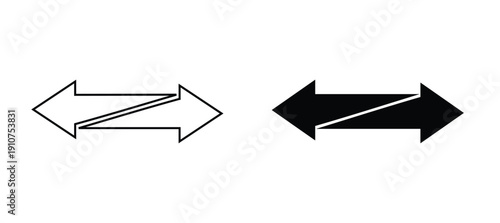 Left right double arrow icon set. Exchange direction navigation symbol. Bidirectional swap sign graphic. Black outline and solid vector