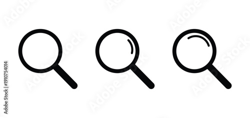 Magnifying glass search icon set. Zoom lens outline collection. Find explore symbols.