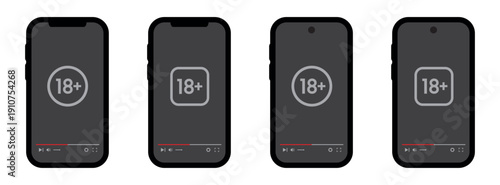 18+ video on phone screen icon, vector illustration
