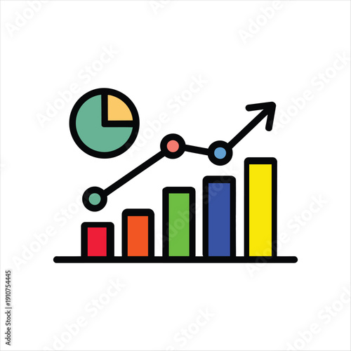 Colorful business growth chart and graph icon vector illustration