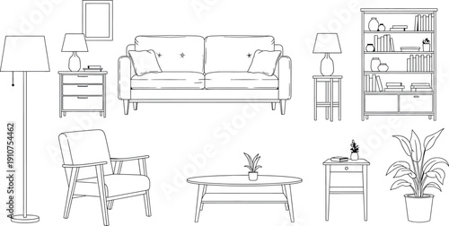 Living room furniture set illustration isolated on transparent background