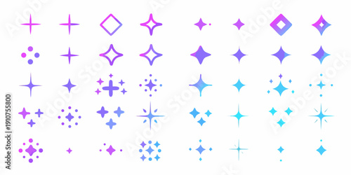 Collection of stylized sparkling star and diamond shaped light effects