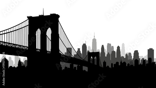 Silhouette of Brooklyn Bridge and Manhattan Skyline.