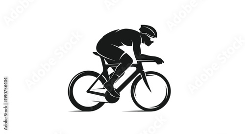 Stylized silhouette illustration of a competitive cyclist wearing a helmet and aerodynamic gear while aggressively riding a racing bicycle in an intense low profile posture.