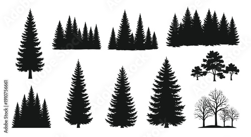 Collection of Pine and Evergreen Tree Silhouettes.