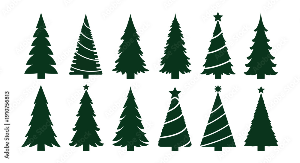 Obraz premium Collection of Diverse Christmas Tree Silhouettes for Festive Design.