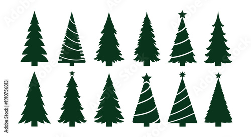 Collection of Diverse Christmas Tree Silhouettes for Festive Design.