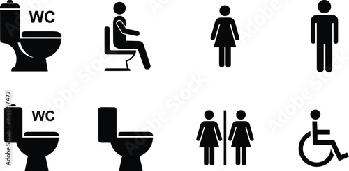 Set of vector silhouette design icons for restroom toilet bathroom accessible facilities bundle
