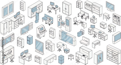 Collection of various architectural elements and details isolated on transparent background