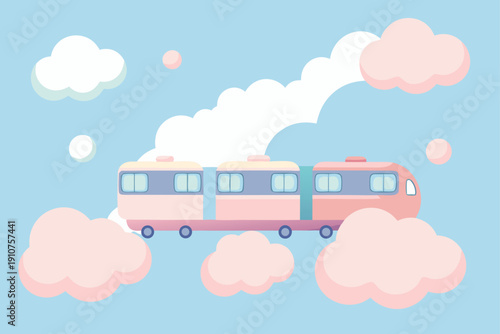 Pastel Colored Train Through Cotton Candy Clouds