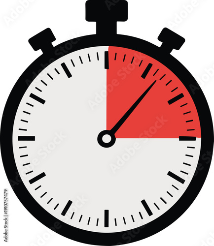 Stopwatch timer vector illustration with red countdown segment time management deadline concept