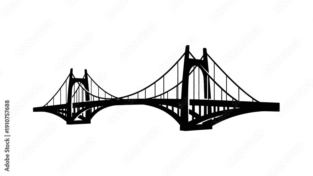 Fototapeta premium Suspension Bridge Silhouette Illustration Design Element.
