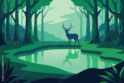 Peaceful Glade With Deer Made Of Vines