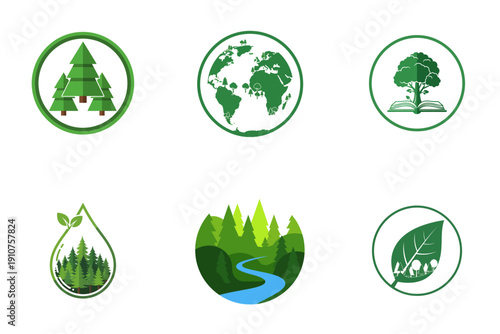 International Day of Forest icons symbolizing tree conservation and green environment in ecology and nature