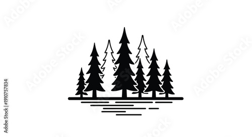 Silhouette of Evergreen Pine Trees in a Forest Landscape.