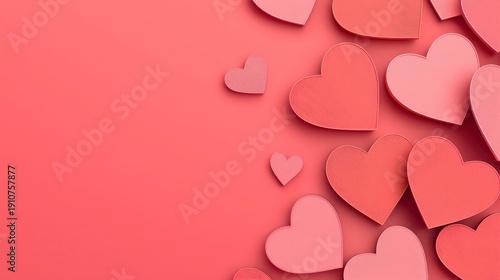 Wallpaper Mural Pink and red textured hearts scattered on a soft pink background, creating a romantic and warm atmosphere. Torontodigital.ca