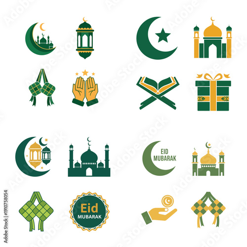 Collection of Islamic Symbols and Icons for Eid Celebration