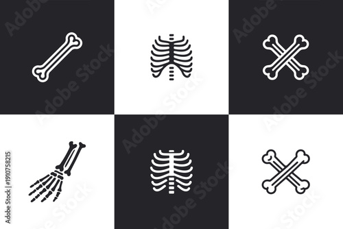 Icon Set Vector of 6 Anatomy Bone and Skeleton Outline Icons