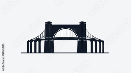 Suspension Bridge Silhouette with Arched Design.