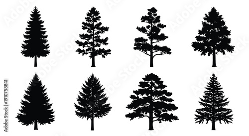 Collection of Diverse Pine Tree Silhouettes.