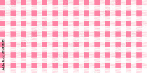 A seamless pattern with cute bunny character on pink plaid background in kawaii style. Gingham baby print design. Vichy pastel texture. Eps10