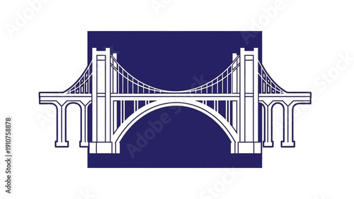 Suspension Bridge Illustration with Cables and Towers.