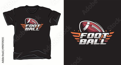 American football t-shirt design with wings and stars illustration, stylish sports apparel graphic
