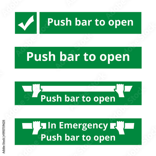 Green push bar to open signs isolated on a white background