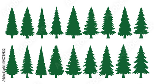 Collection of Diverse Green Pine Tree Silhouettes.